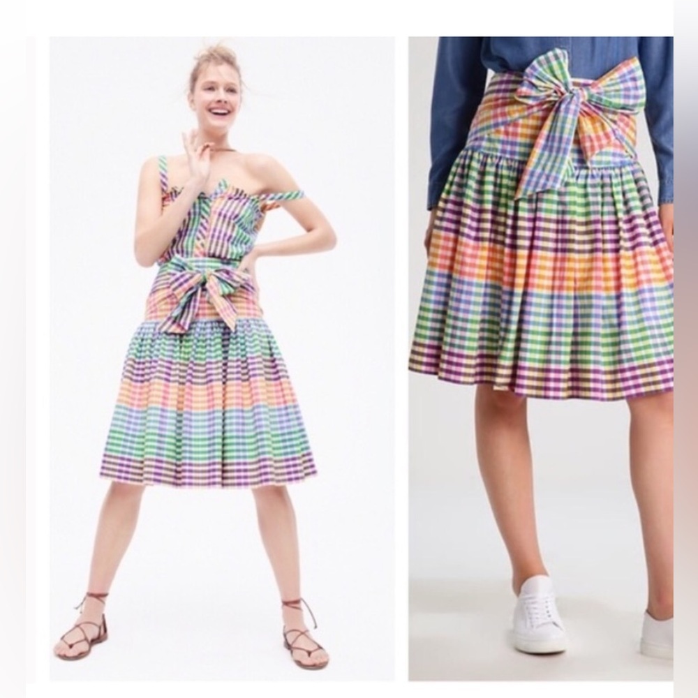 J. Crew rainbow gingham top and tie front skirt set Size 00